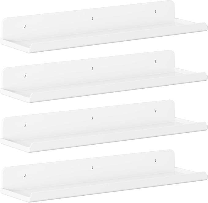 Lifewit Floating Shelves for Wall, 4 Pack White Plastic Shelf 38.1cm Room Decor for Bookcase/Vinyl Record Display/Photo/Picture in Bedroom, Living Room, Bathroom, Kitchen Storage and Organization