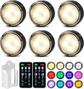 Onumii Under Cupboard Kitchen Lights Battery Operated LED Under Cabinet Lighting, Stick on Wardrobe Lights Under Counter with Remote Control, RGB Puck Light, 6 Pack - Black[Energy Class F]