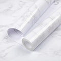 Hode White Marble Effect Vinyl Wrap, Sticky Back Plastic Roll, Peel and Stick Self Adhesive Wallpaper, Kitchen Cupboards Counter Furniture Worktop Vinyl Covering 40cmx3m (with Scraper, Knife)