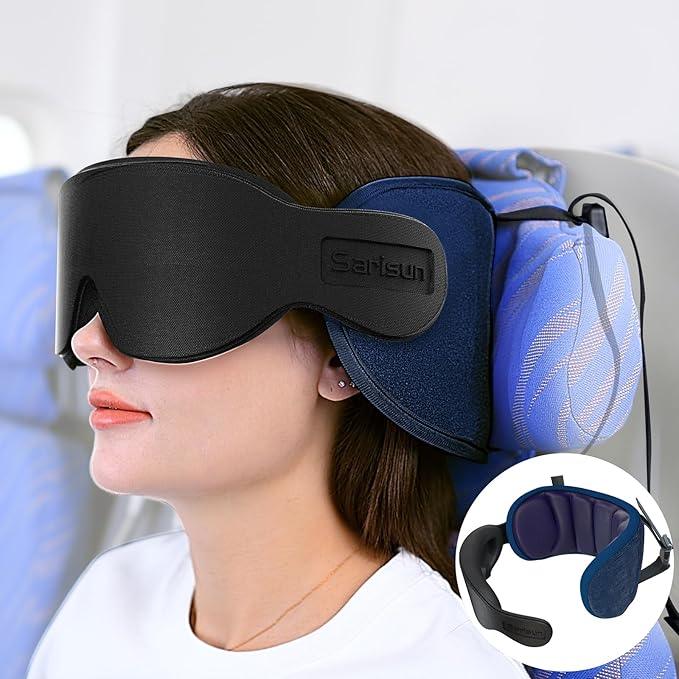 Travel Pillow for Airplanes, Neck Pillow for Sleeping Travel with Eye Mask, Airplane Pillow for Long Flight, Travel Headrest for Car Road Trip, Stop Bobblehead, Purple