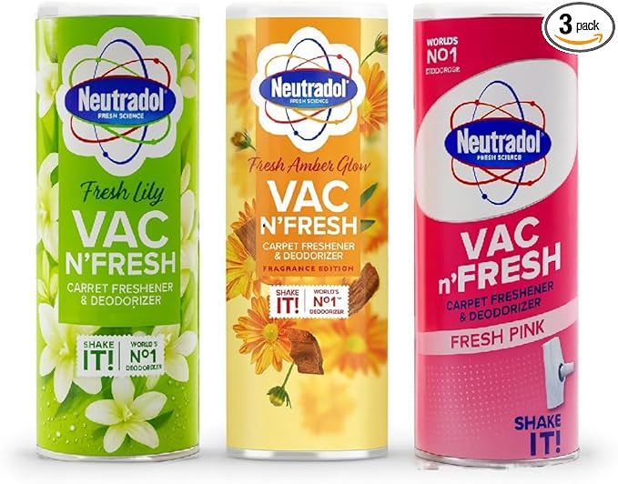 Neutradol Vac n Fresh Mixed Carpet Freshener (3pk) | Shake and Vac Carpet Cleaner Powder Variety Pack