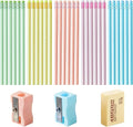 30Pcs HB Pencil Non-Slip, HB Wooden Black Lead Pencils with Eraser Plus Sharpener, Multicolor Kids Writing Drawing Graphite for School Stationery Party Reward Supplies