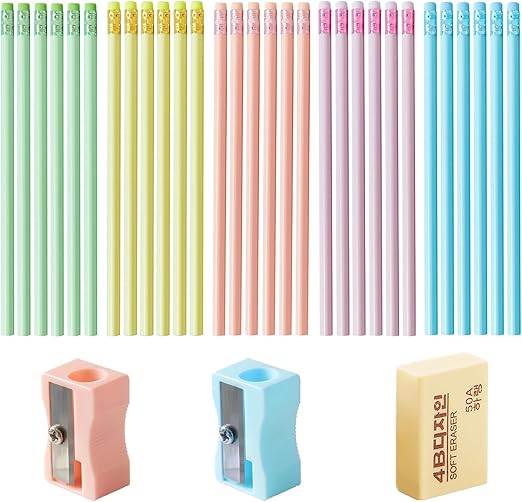 30Pcs HB Pencil Non-Slip, HB Wooden Black Lead Pencils with Eraser Plus Sharpener, Multicolor Kids Writing Drawing Graphite for School Stationery Party Reward Supplies