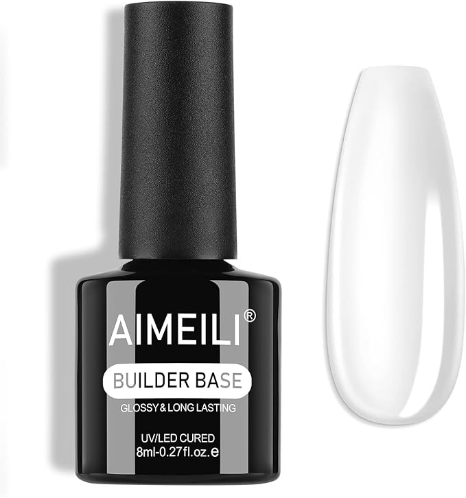 AIMEILI Builder Nail Gel, Shine Finish and Long Lasting Clear Nail Strengthener Enhancement Building Rubber Base Coat for Manicure 8ml