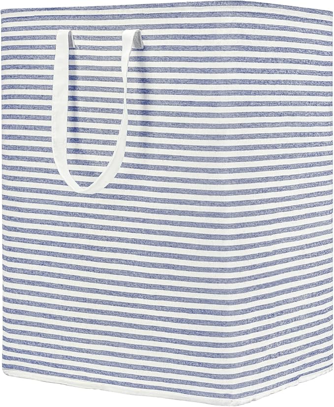 DOKEHOM 120L Freestanding Laundry Hamper with Handle, Collapsible Extra Large Cotton Storage Basket for Clothes (Blue)