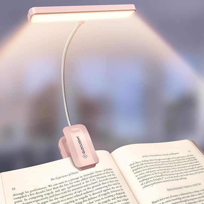 Glocusent 26 LED Reading Light, Book Light with 5 Colours & 5 Brightness - Eye-Protecting, Stepless Dimming, Large Lamp Area, Long Lasting up to 90hr, 360° Flexible Perfect for Book Lovers (Pink)[Energy Class A]