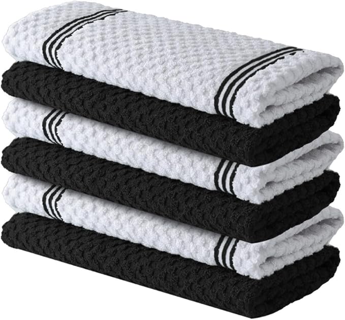 Infinitee Xclusives Premium Tea Towels | Pack of 6 | 100% Cotton |38 x 64 cm| Ultra Soft & Highly Absorbent Terry Dish Towels for Kitchen, Bar & Daily Household Cleaning Use |Storm Black|