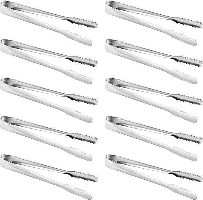 Homgaty 10 Pcs Stainless Steel Ice Sugar Tongs Mini Serving Tongs Small Tongs for Food Sweets Bread Cake Kitchen Wedding Party Bar Bucket