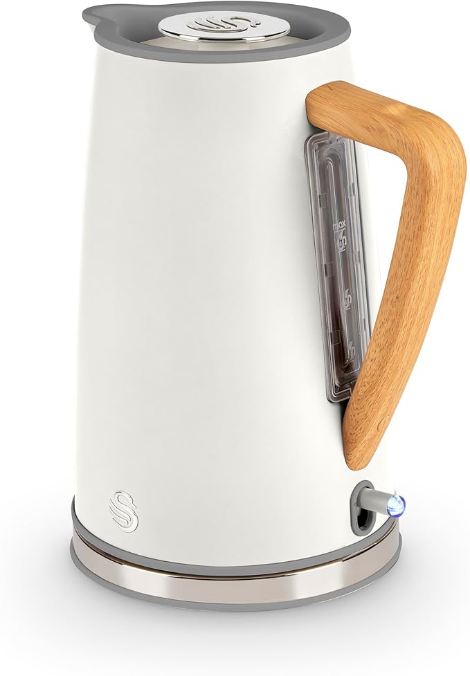 Swan SK14610WHTN Nordic Cordless Jug Kettle with Fast Boil Technology, Overheat Protection, Soft Touch Handle, 1.7L, 3KW, White