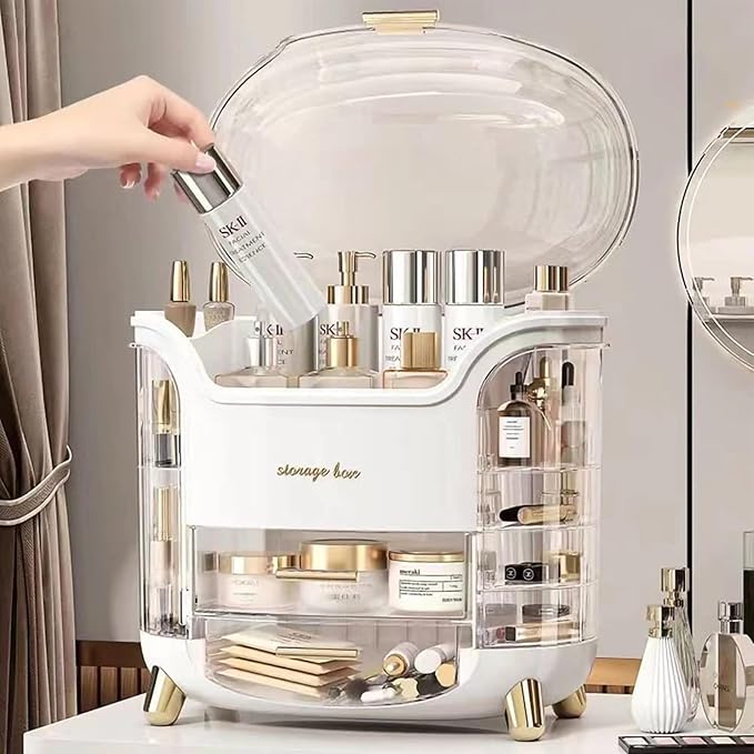Makeup Storage Organiser with Clear Lid, Skincare Organiser Drawers Beauty Holder Cosmetic Organisers for Bathroom, DressingTable Organisers Dustproof Waterproof