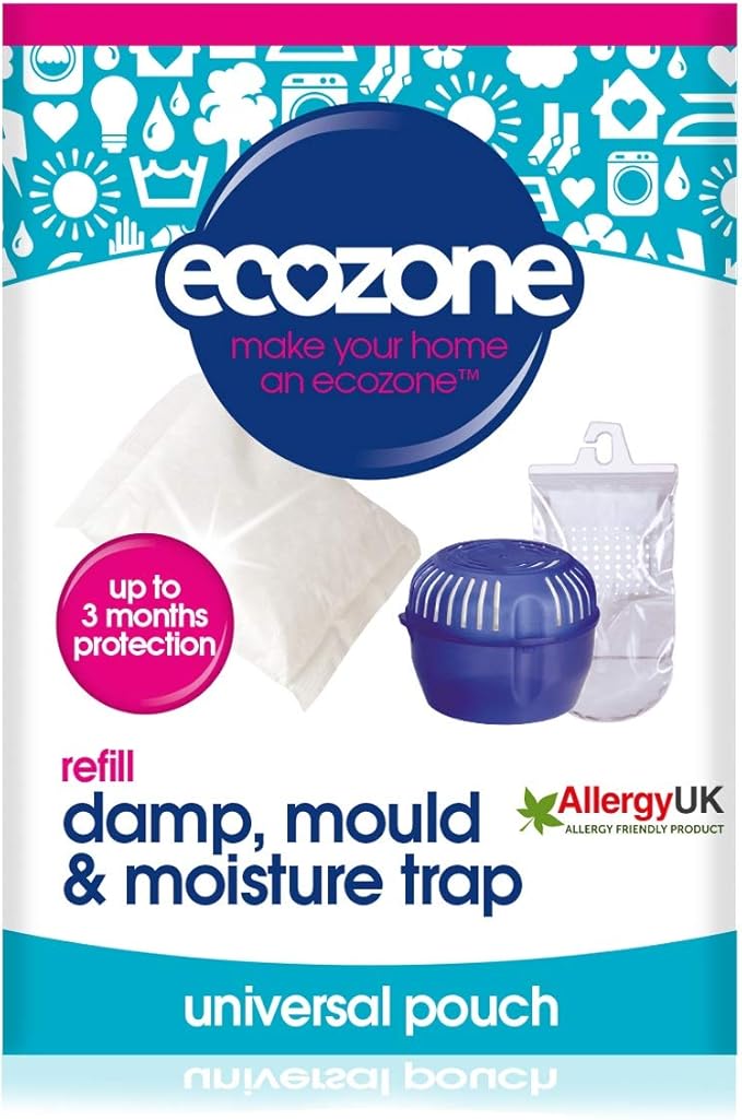 EcoZone Dehumidifier Refill Pouch, Damp, Mould & Moisture Absorber for Portable Re-Usable Device Trap, 3 Months Protection for Bedroom, Bathroom, Garage, Kitchen & Caravan, Vegan Friendly (Single)