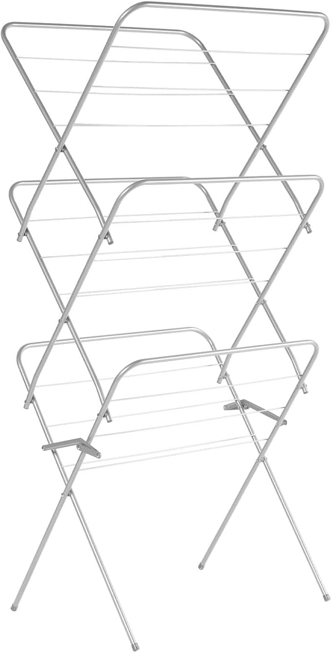 OHS Clothes Drying Rack, 3 Tier Clothes Airer Laundry Foldable Sturdy Horse Indoor Maiden for Clothes Towels Sheets Laundry Rack 15m Drying Space, 136 x 62 x 49cm