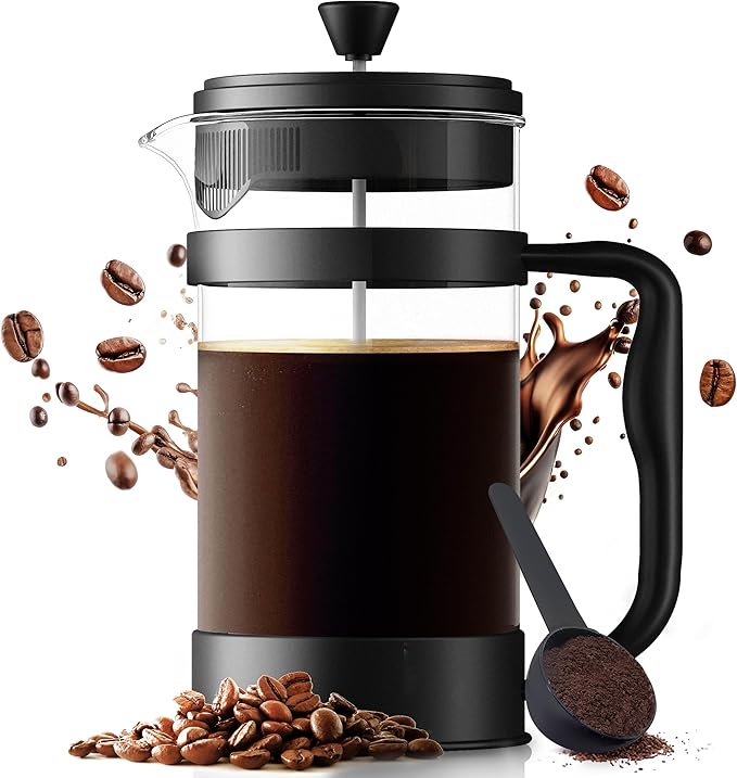 KICHLY 8 Cup Cafetiere French Press 1.0L Coffee Maker and Tea Maker with Heat Resistant Glass and Ergonomic Design