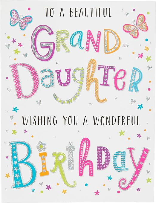 Piccadilly Greetings Regal Publishing C80661 Modern Birthday Card Granddaughter - 8 x 6 inches, grey|pink|red|blue|oak