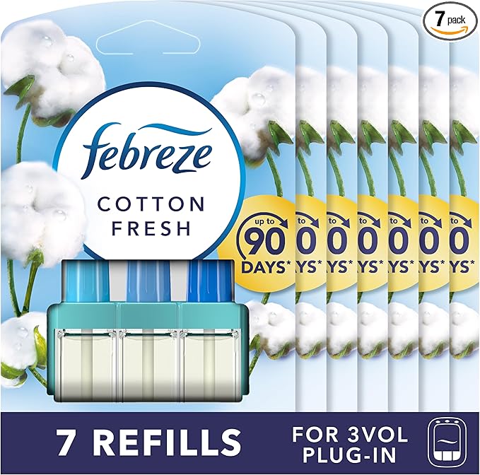 Febreze 3 Volution Air Freshener Plug In Refill 20 ML Cotton Fresh, 3 Alternating Scents To Clean Away Odours 7 x 20 ml