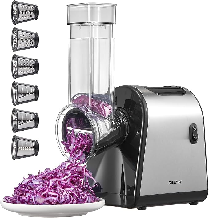 Electric Cheese Grater, Electric Food Grater with 6 Interchangeable Blades – Slicing, Shredding & Zesting | Stainless Steel Blades, Fast, Effortless Meal Prep for Home Cooks