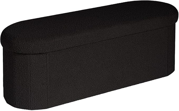 Bonlife Folding Ottoman Storage Bench,Boucle Footstool Oval, End of Bed Stool, Ideal for Living Room, Bedroom, 120L Storage Space,Black,110X38X38CM