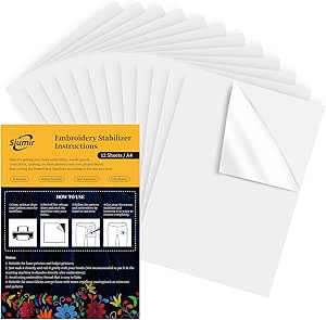 Siumir 12PCS Water Soluble Embroidery Paper, A4 (8.27"x11.69") Stick and Stitch Embroidery Stabilizer Print or Draw Stabilizer for Stick and Stitch Embroidery by Hand & Machine