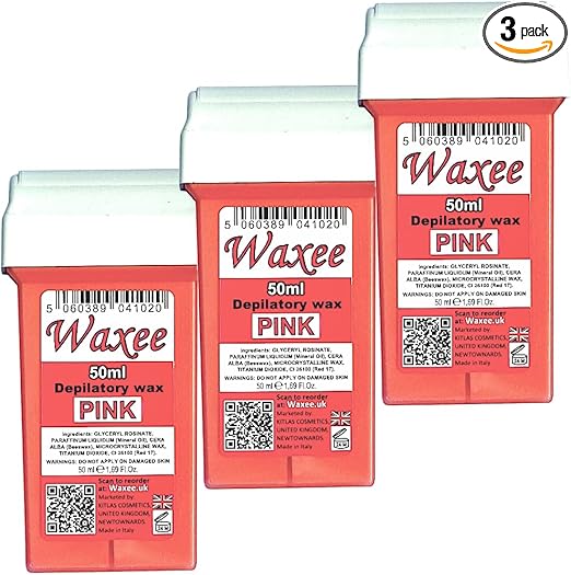 Waxee Compatible for Veet EasyWax 50ml roll on Wax Replacement Roller Wax Cartridge Pink (3 x 50ml roll on wax cartridge)