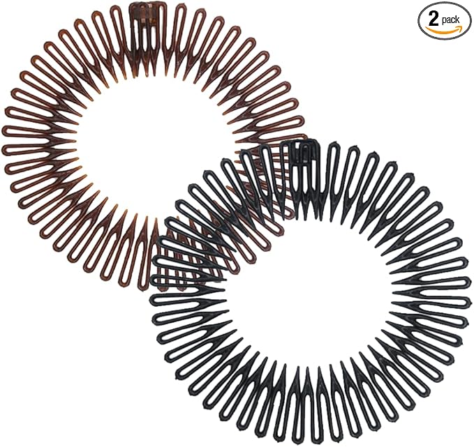 2 Pcs Stretch Hair Comb Band, Flexible Plastic Circle Comb with Circular Tooth Headband