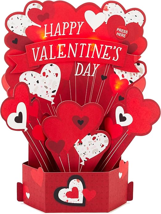 Hallmark Valentines Day Card, 3D & Pop Up Heart Balloons Design, Musical, Light Up, Red