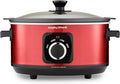Morphy Richards Accents 3.5L Sear & Stew Slow Cooker, Shatter Resistant Non Stick Aluminium Pot, Single Pot Cooking, Compact, 3 Heat Settings, Hob Proof, Glass Lid, Easy Clean, 163W, Red, 460026