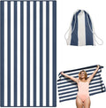 Microfiber Beach Towel Oversized Rapid Drying Sand Free Soft Compact Lightweight Qualities Beach Towels for Adults Ideal for Swimming Beach Yoga Camping Gym Carry Bag Deep Blue Stripes 63x32 Inch