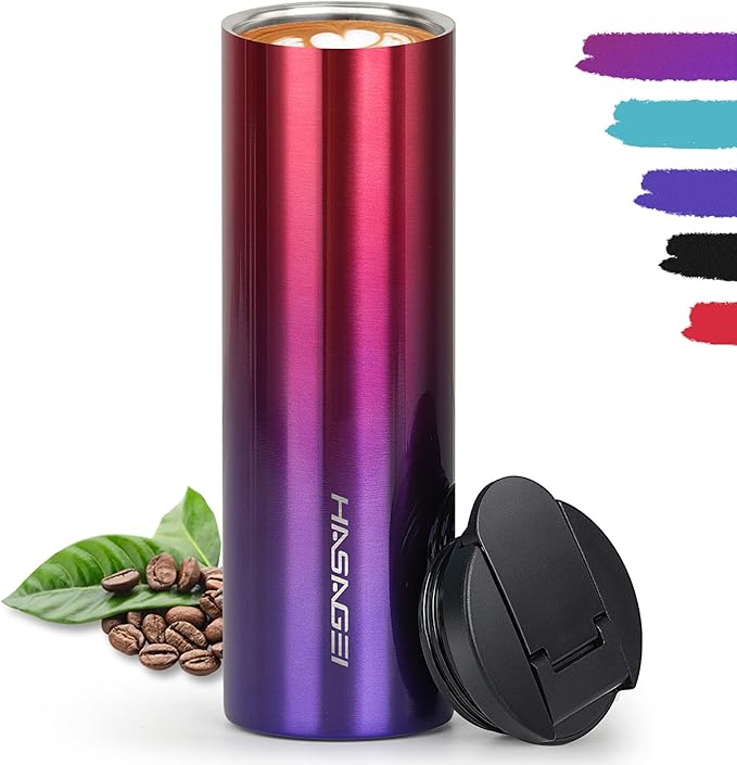 HASAGEI Travel Mug, Insulated Mug for Hot and Cold Drinks, Reusable Cup with Leakproof Lid Vacuum Stainless Steel Bottle for Coffee and Tea (Red Purple 500ML)