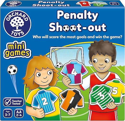 Orchard Toys Penalty Shoot-Out Mini Game - Football Gifts for Boys, Girls, and Toddlers - Number, Counting, and Educational Games for 3+ Year Olds - Travel Games for Kids - 2-4 Players