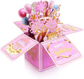 Pink Funny Pop-Up Birthday Card Sweet 3D Gift Box Unique Handmade Foldable Celebration Card for Adults Kids Daughter Son Mom Dad Friends