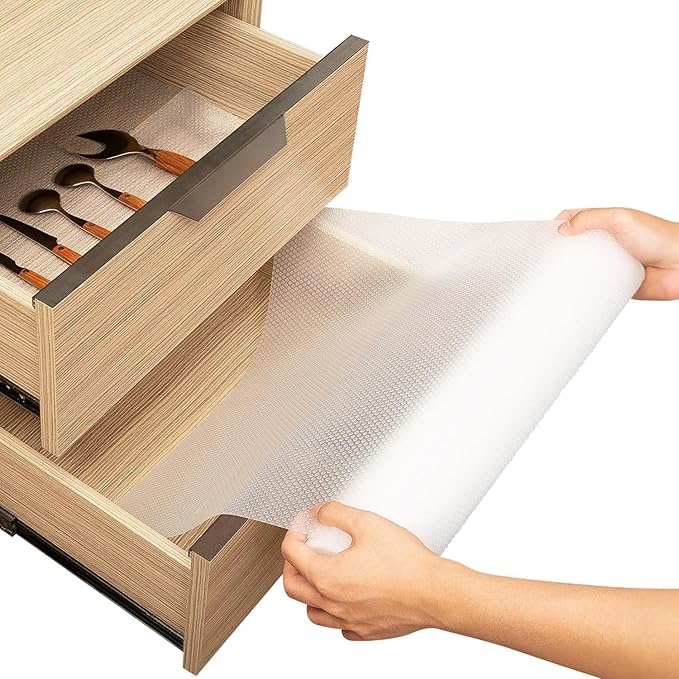 Linda's Essentials Kitchen Drawer Liners (44.5 x 500 cm) - Non-Slip Cupboard & Fridge Mats, Protects from Spills, Multi-Use Shelf & Cabinet Liner, Great Kitchen Accessory (Clear)