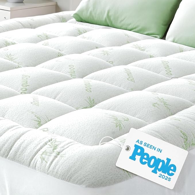 Mattress Topper Cloud-Like Comfort - Ultra-Soft, Breathable, and Cooling Bamboo Viscose Protection - 135x190cm, Deep Fit