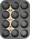 G4GADGET Nonstick 12 Cup Muffin Tray - Dishwasher Safe, Premium Bakeware for Muffins & Cupcakes, Heat Resistant, Stain-Resistant, Oven-Safe up to 450°F, Black