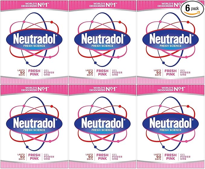 Neutradol Slow Release Gel, Air Freshener and Odour Eliminator, No Plug or Spray Needed, Fresh Pink, Multipack of 6 x 135g