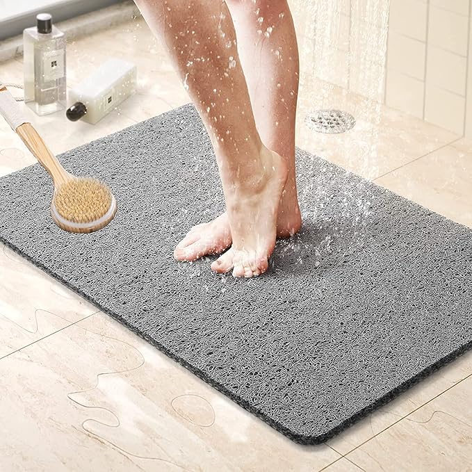 Loofah Shower Mat, Bath Mat Non Slip, Anti Mould Shower Mats for Inside Shower, 60 x 40 cm Shower Mats with Drain, Washable Bath Mats for Bathroom Floor, PVC Bathtub Mat for Elderly, Quick Dry (Grey)