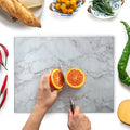 Glass Chopping Board 40x30cm : Tempered Glass Worktop Savers for Kitchens, Durable, Scratch-Resistant, Heat-Proof - Grey Marble Design
