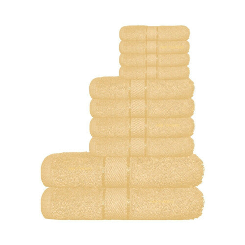 (Cream) 10 Piece Luxury Towel Bale Set 100% Pure Cotton Bath Towels Facecloth Hand Towel