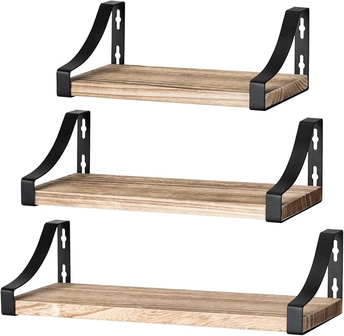 Pipishell Floating Shelves Wall Mounted Shelf, Paulownia Wood Wall Shelves, Wooden Shelves Set of 3 for Bedroom, Bathroom, Living Room, Kitchen, Home Office, Laundry room,etc (Light Brown)