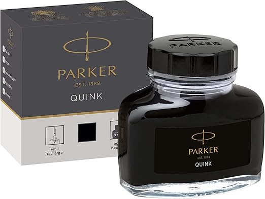 Parker Fountain Pen Ink Bottle | Black QUINK Ink | 57 ml Fountain Pen Refill