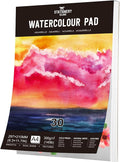 STATIONERY ISLAND Watercolour Paper A4 Pad, 30 Sheets Water Colour Paper 300gsm, Glue Bound, Cold-Pressed Texture, Watercolour Sketchbook for Painting, Drawing, Sketching and Mixed Media