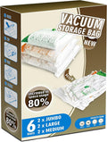 Storage Master Space Saver Bags for Travel and Home Reusable Vacuum Storage Bags Save 80% More Storage Space Work with Vacuum Cleaner, 6 Pack, Mixed Sizes, No Pump