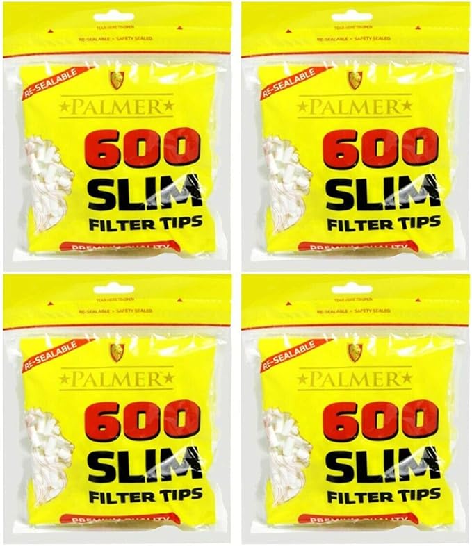 600-15000 x PALMER Cigarette Tobacco Filter SLIM Tips Rolling Paper Resealable Black Yellow Bags Smoking UK FREE P&P (4 x Pack (2400 Filter Tips))