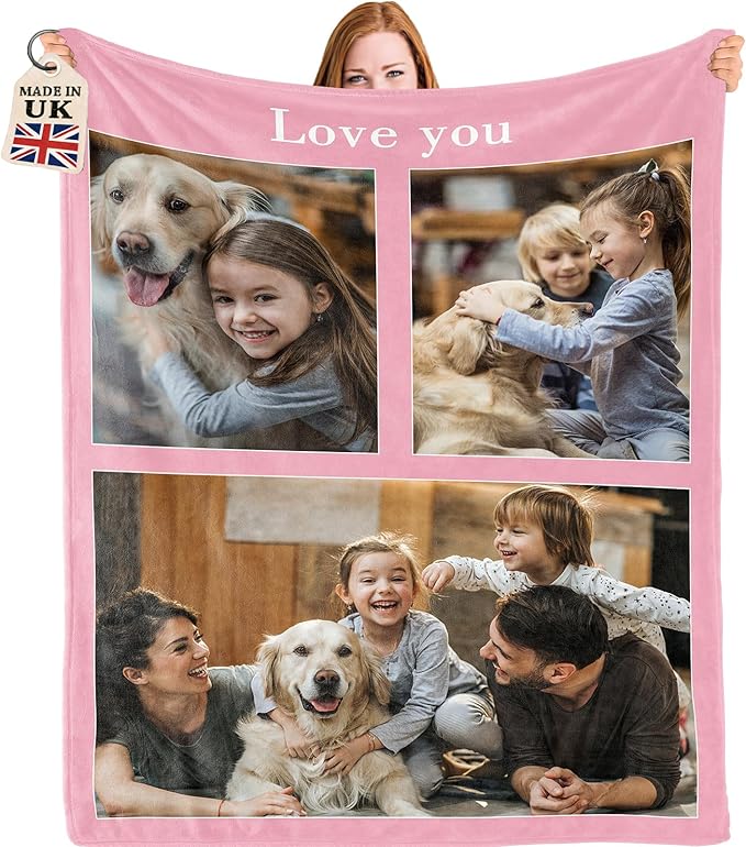 Bemaystar Personalised Blanket for Adults Kids -Gifts, Personalised Photo Blanket with Text, Custom Blanket, Gifts for Pet Mum Dad Kids Couple Friends, Gifts for Valentines Day Birthday
