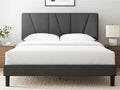 Zinus Maya King Bed Frame with Headboard - 5ft (150 x 200 cm) - 11.8'' Height - Upholstered Bed Base - Wooden Slat Support - Easy Assembly - Dark Grey