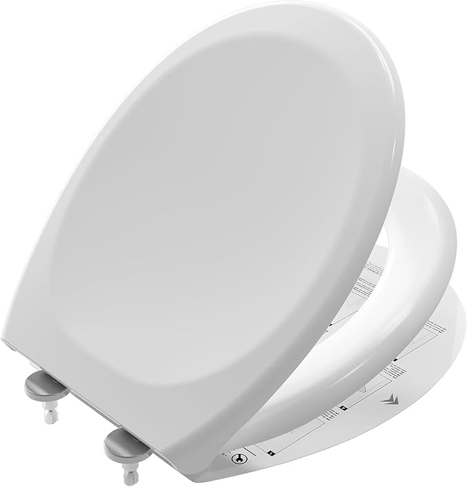 DREW Oval Toilet Seat Soft Close with One-Button Quick Release, Universal Fit Top Fixing Adjustable Hinges, Easy to Install, Heavy Duty Eco-Friendly Polypropylene, Anti-Aging & Easy-Clean, Gloss White