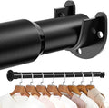 Mavivegue Wardrobe Rails and Fittings, 42cm-142cm Adjustable Clothes Rail, Extendable Wardrobe Rail, Heavy Duty Metal Clothes Rail Pole, Wardrobe Pole for Wardrobes, Windows, Bathroom, Black-56inch