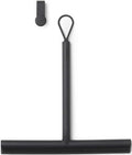 Brabantia Silicone Shower Squeegee with Hook (Dark Grey) Anti Streak Cleaning Wiper for Bathroom Glass, Plastic, Tile - Doublesided Brush & Rim Design