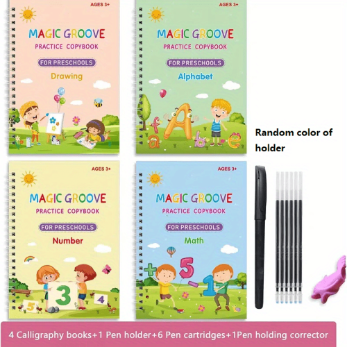(4 books   pen) Reusable Copybooks with Pen for Kids - Practice Handwriting and English with Ease