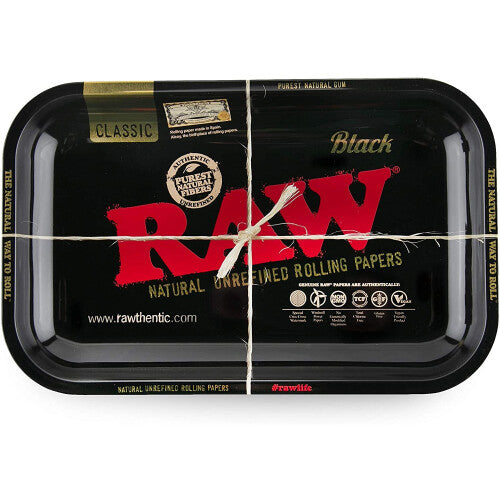 RAW Black Tray Small - RAWthentic Metal Rolling Tray 27.5CM X 17.5CM