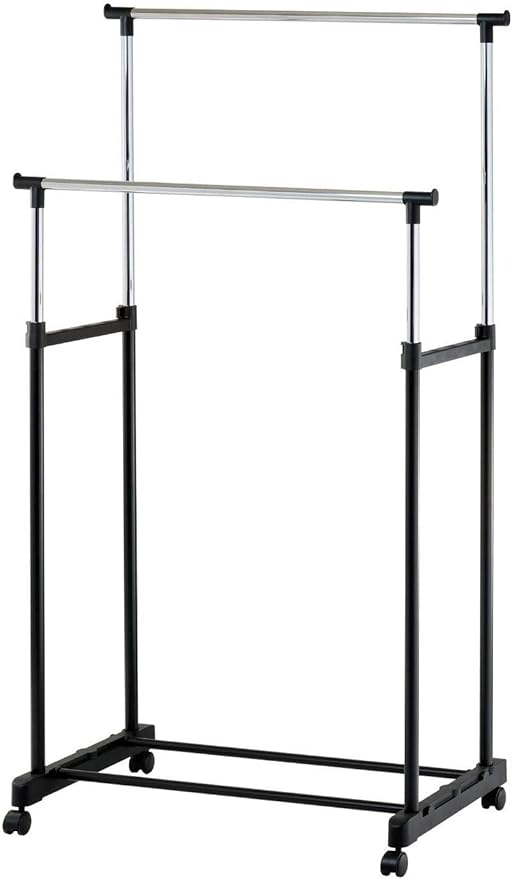 Heavy Duty Garment Rack Clothes Rack, Adjustable Clothing Rack Organizer, Single or Double Rail Hanging Rack with Optional Wheels & Shelves for Bedroom, Laundry, Closet & Retail Store (STYLE 7)